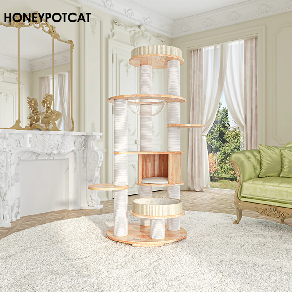 HONEYPOTCAT MZ Varnished Solid Wood Cat Tower With Capsule - 163cm - Image 3