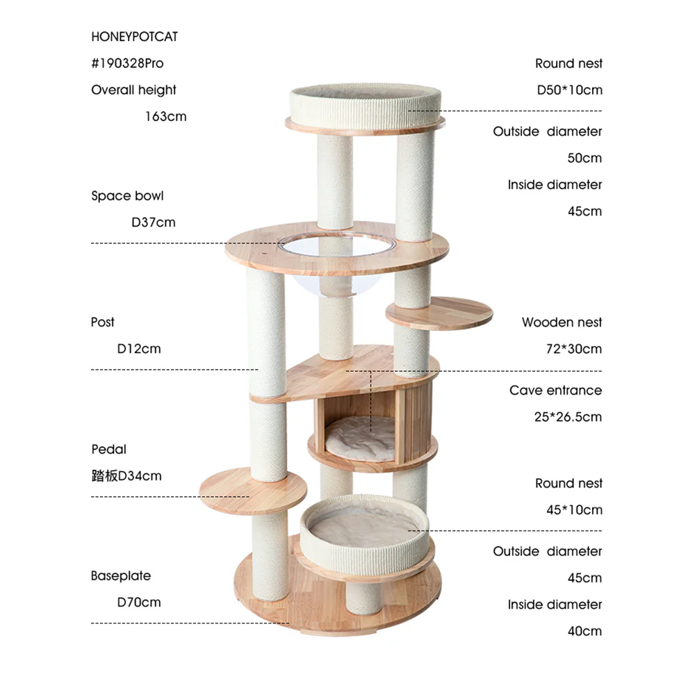 HONEYPOTCAT MZ Varnished Solid Wood Cat Tower With Capsule - 163cm - Image 4