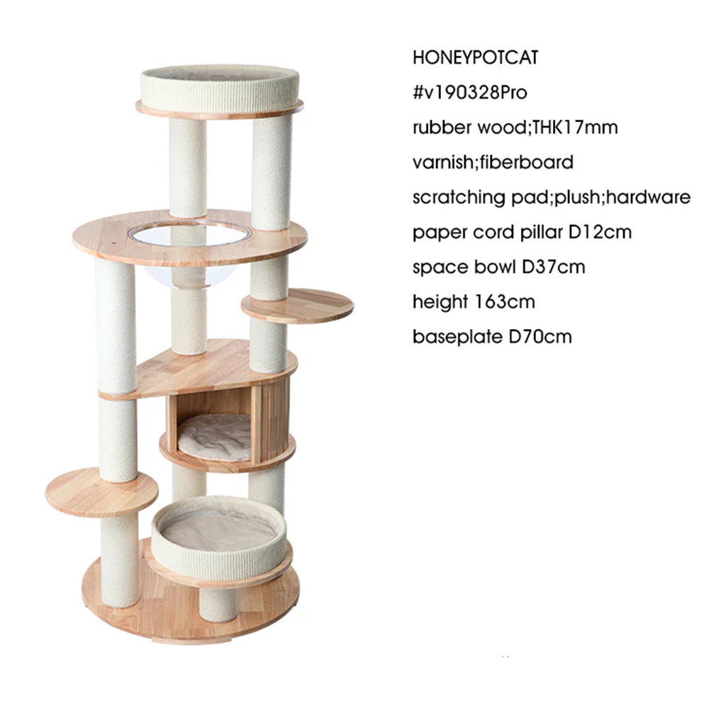 HONEYPOTCAT MZ Varnished Solid Wood Cat Tower With Capsule - 163cm - Image 5