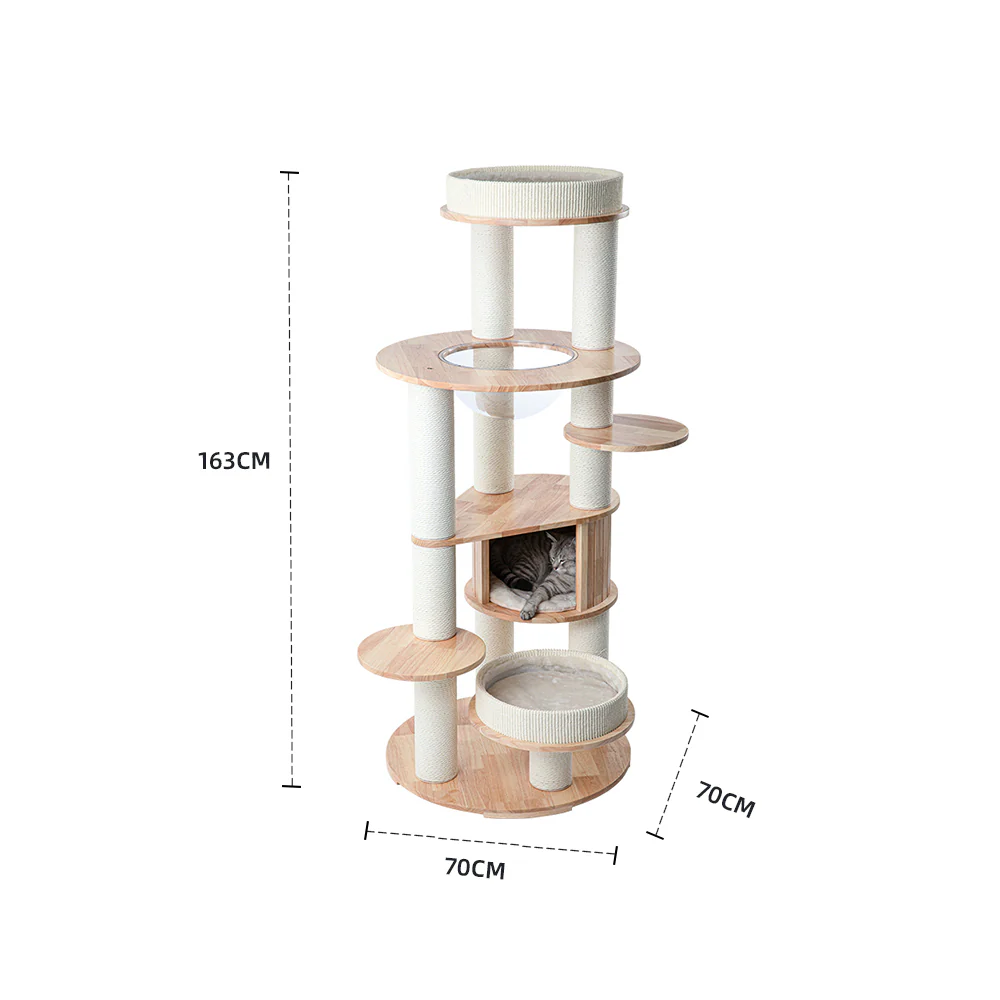 HONEYPOTCAT MZ Varnished Solid Wood Cat Tower With Capsule - 163cm - Image 6
