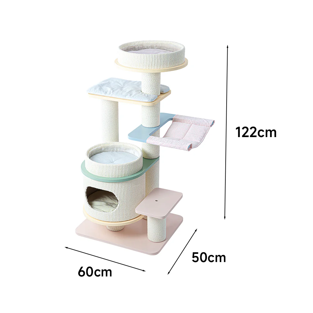 HONEYPOTCAT PURRING Multi-Tier Plush & Sisal Deluxe Cat Tree - 122cm - Macaron Edition mac182531mun - Image 10