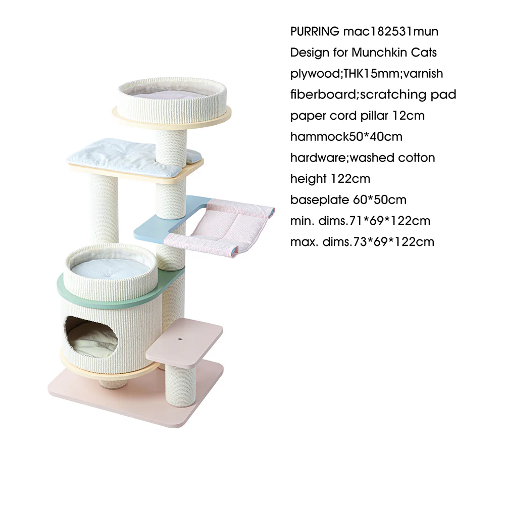 HONEYPOTCAT PURRING Multi-Tier Plush & Sisal Deluxe Cat Tree - 122cm - Macaron Edition mac182531mun - Image 3