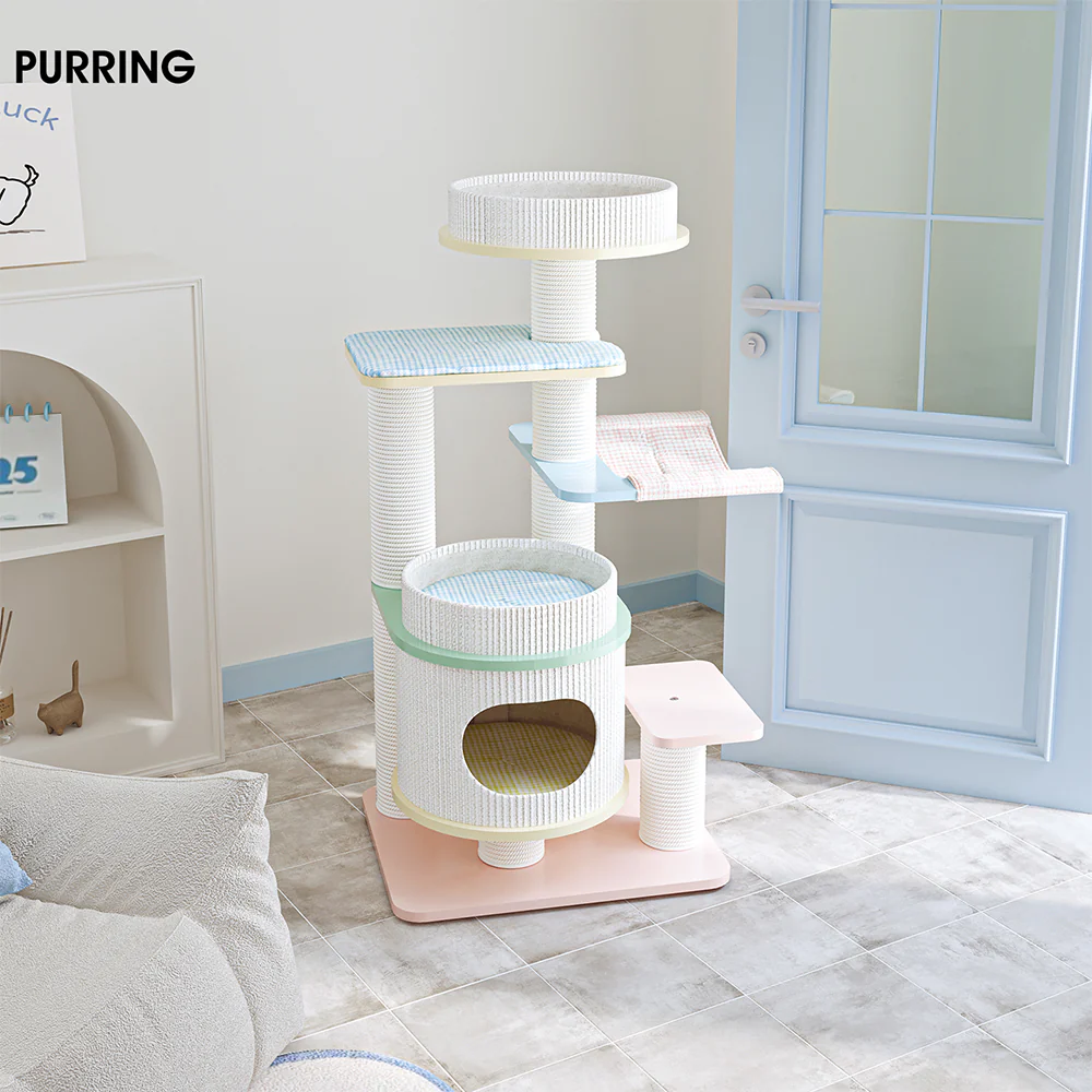 HONEYPOTCAT PURRING Multi-Tier Plush & Sisal Deluxe Cat Tree - 122cm - Macaron Edition mac182531mun - Image 5