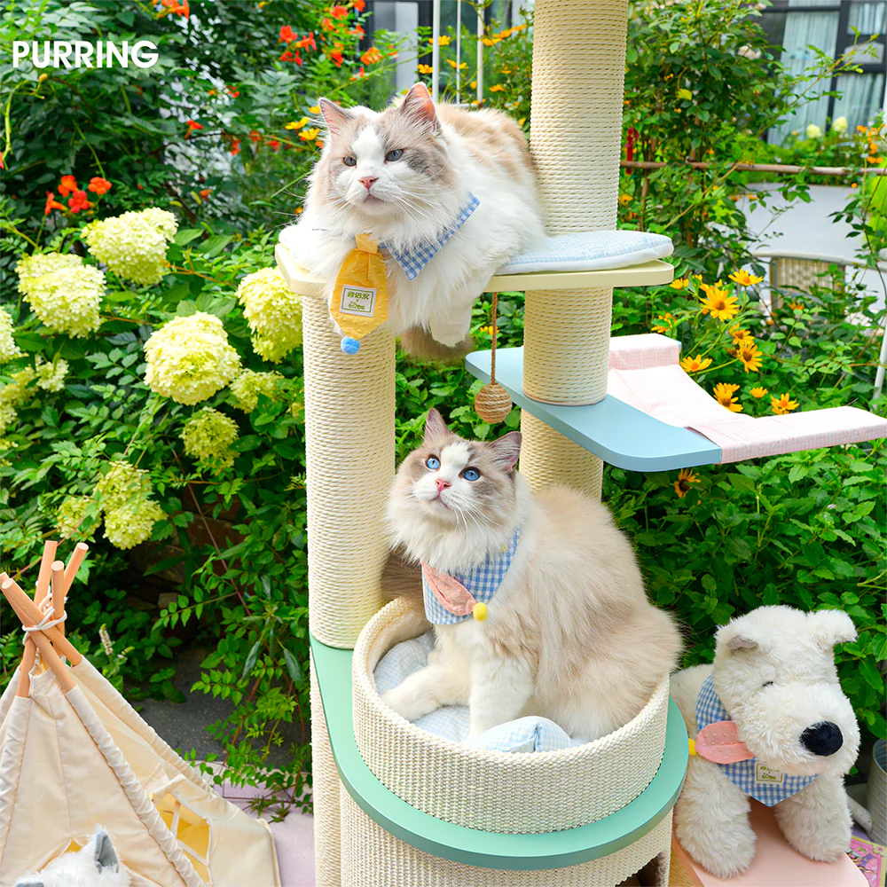 HONEYPOTCAT PURRING Multi-Tier Plush & Sisal Deluxe Cat Tree - 122cm - Macaron Edition mac182531mun - Image 8