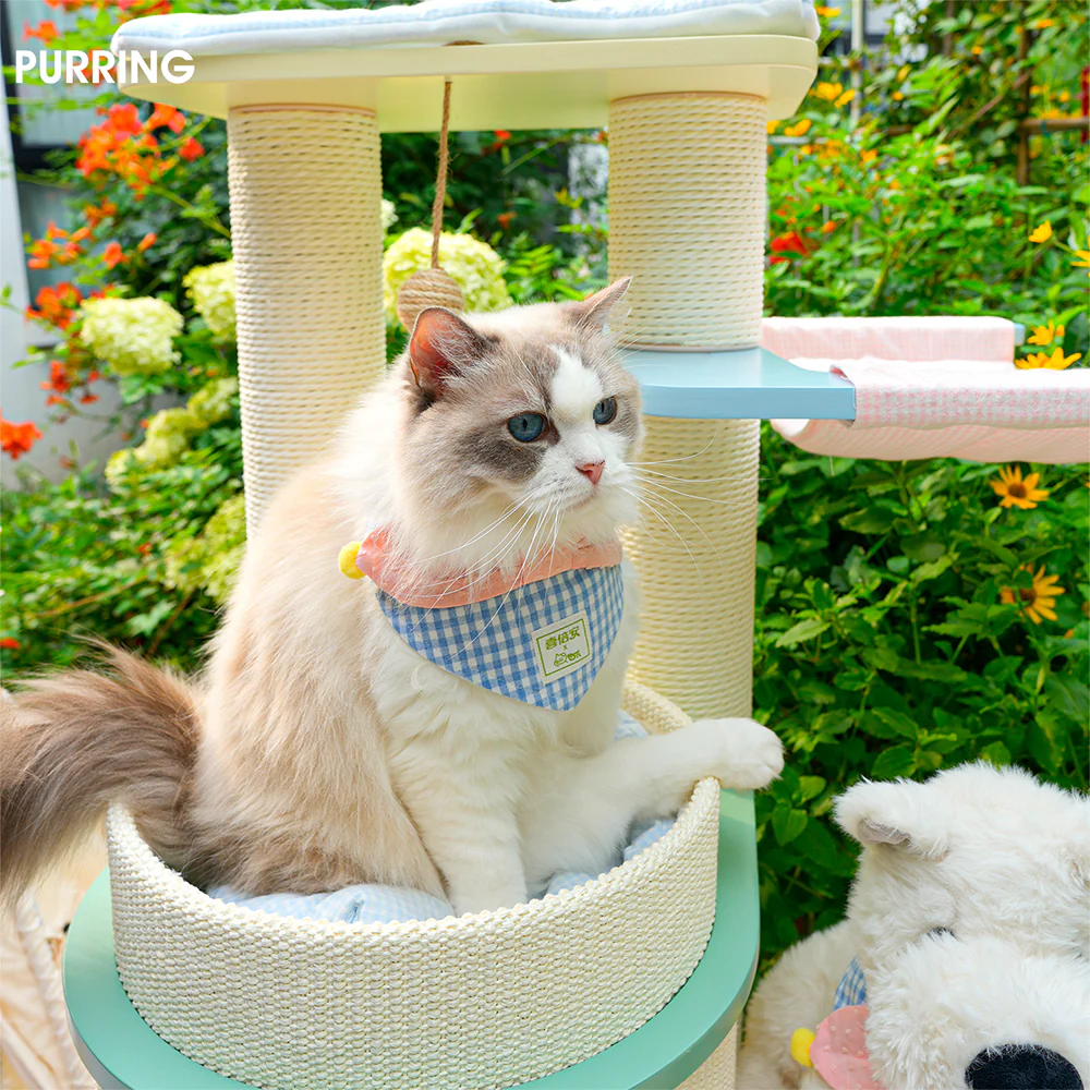 HONEYPOTCAT PURRING Multi-Tier Plush & Sisal Deluxe Cat Tree - 122cm - Macaron Edition mac182531mun - Image 9