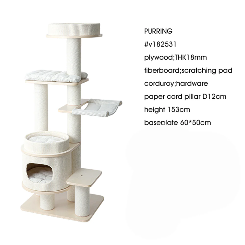 HONEYPOTCAT PURRING Multi-Tier Plush & Sisal Deluxe Cat Tree - 153cm 182531 - Image 7