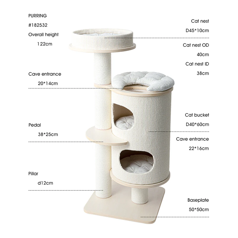 HONEYPOTCAT PURRING Plush & Sisal Barrel Cat Tower - 122cm 182532 - Image 3
