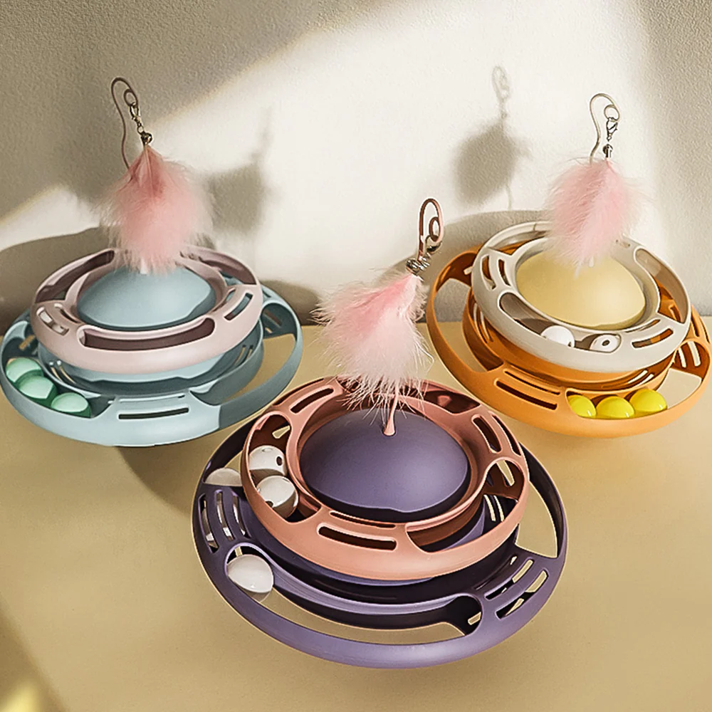 HOOPET Cat Turntable Toy With Balls - Pink Purple - Image 3