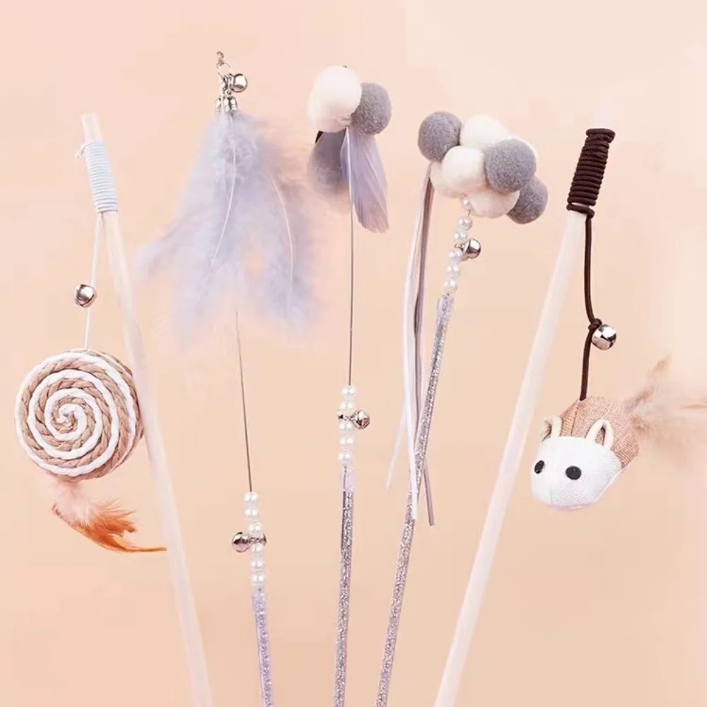 HOOPET Wooden Linen Mouse Stick Cat Teaser & Wand - Image 2