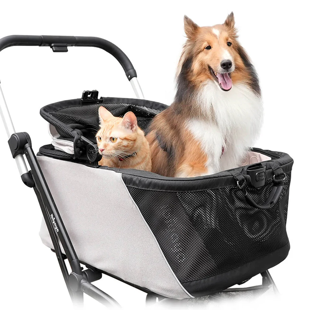 IBIYAYA InstaCollapse Detachable Dog Stroller and Pet Car Seat Carrier Combo – Taupe - Image 4