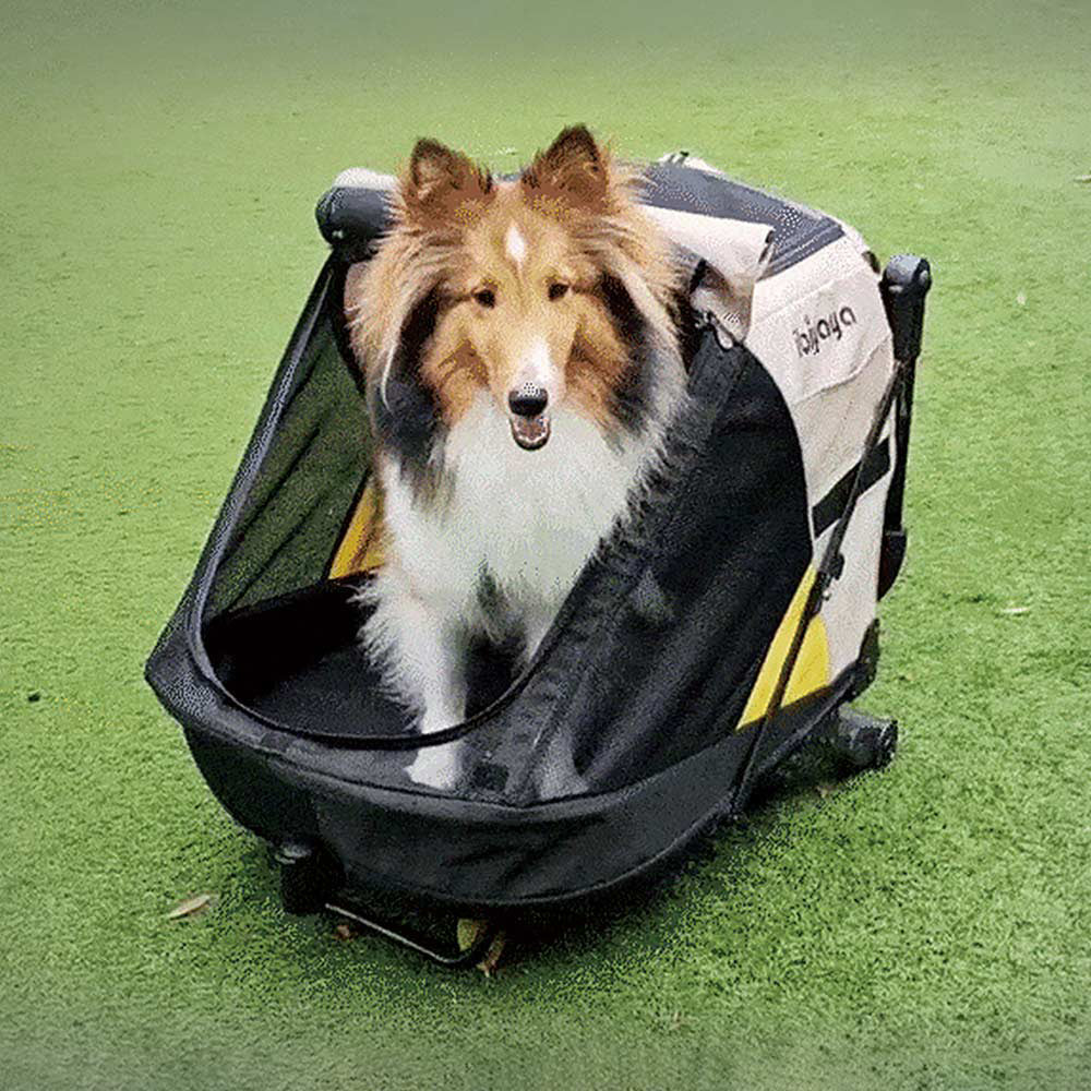 IBIYAYA Minika 3-in-1 Pet Stroller System Foldable Dog Bicycle Trailer & Indoor-Outdoor Kennel – Arizona Tan - Image 11