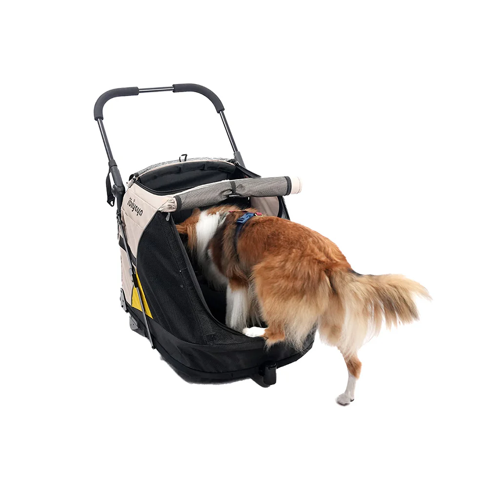 IBIYAYA Minika 3-in-1 Pet Stroller System Foldable Dog Bicycle Trailer & Indoor-Outdoor Kennel – Arizona Tan - Image 16