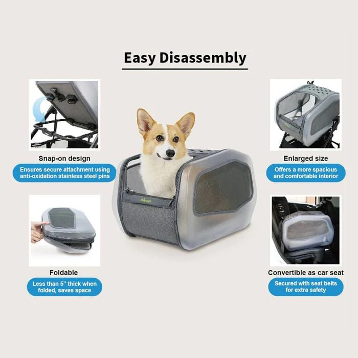 IBIYAYA NeoRider Multipurpose Detachable Pet Stroller - Silver Mist - Image 5