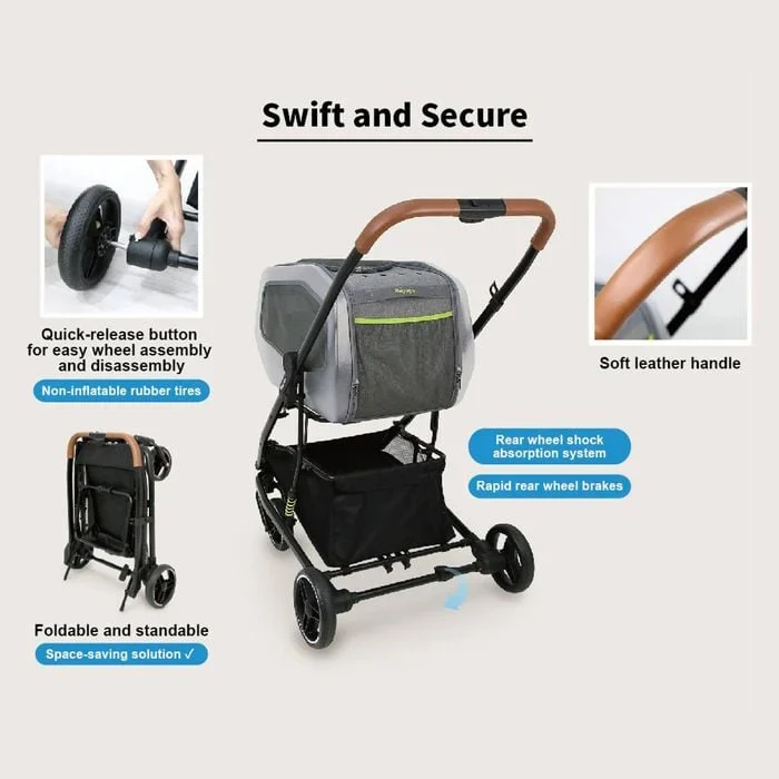 IBIYAYA NeoRider Multipurpose Detachable Pet Stroller - Silver Mist - Image 7