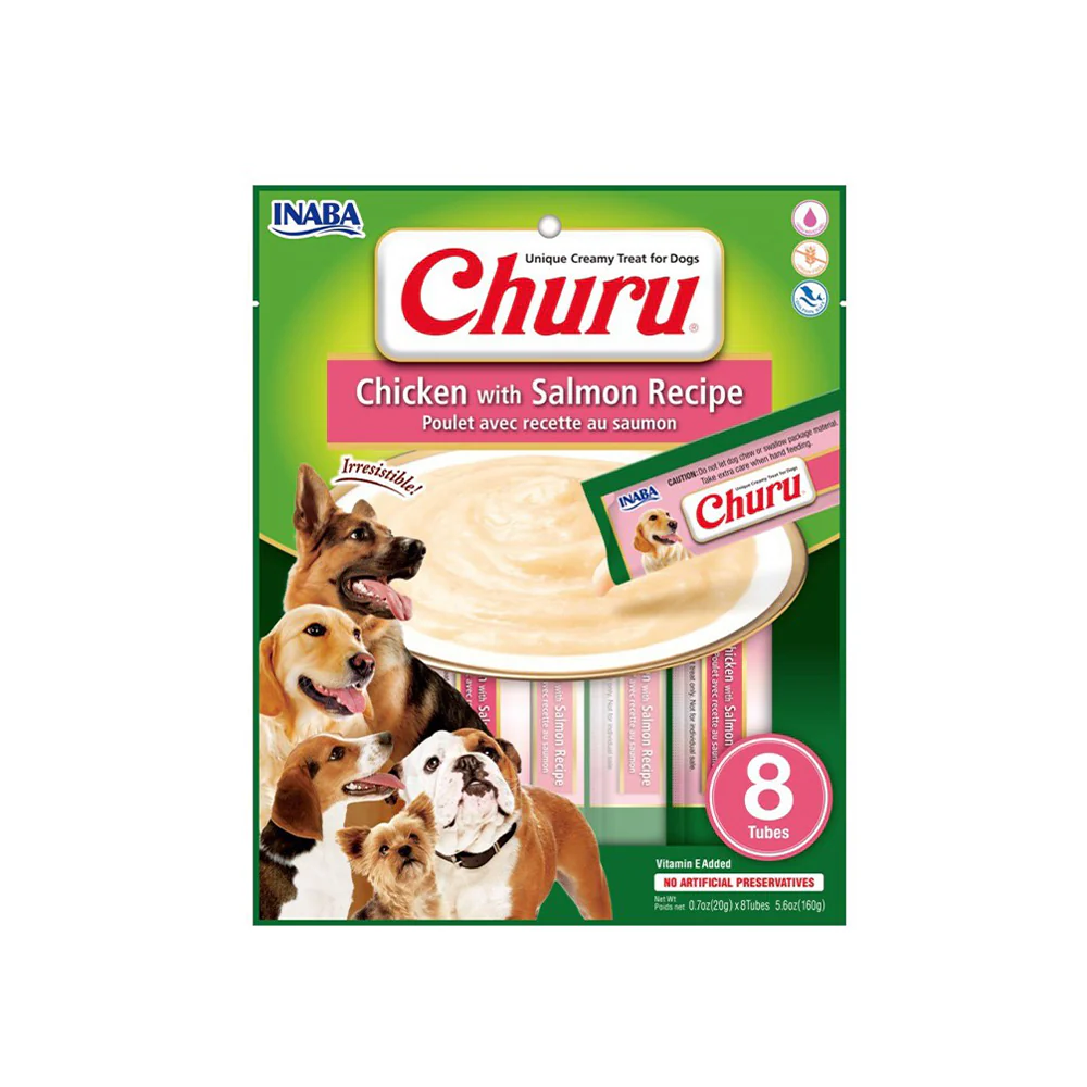 INABA Churu Chicken with Salmon Recipe Wet Dog Treats 8x20g