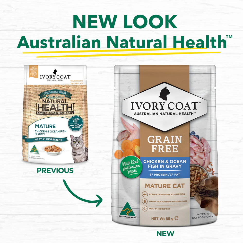 IVORY COAT Grain Free Chicken & Ocean Fish Gravy Mature Wet Cat Food 85g x 12 - Image 2