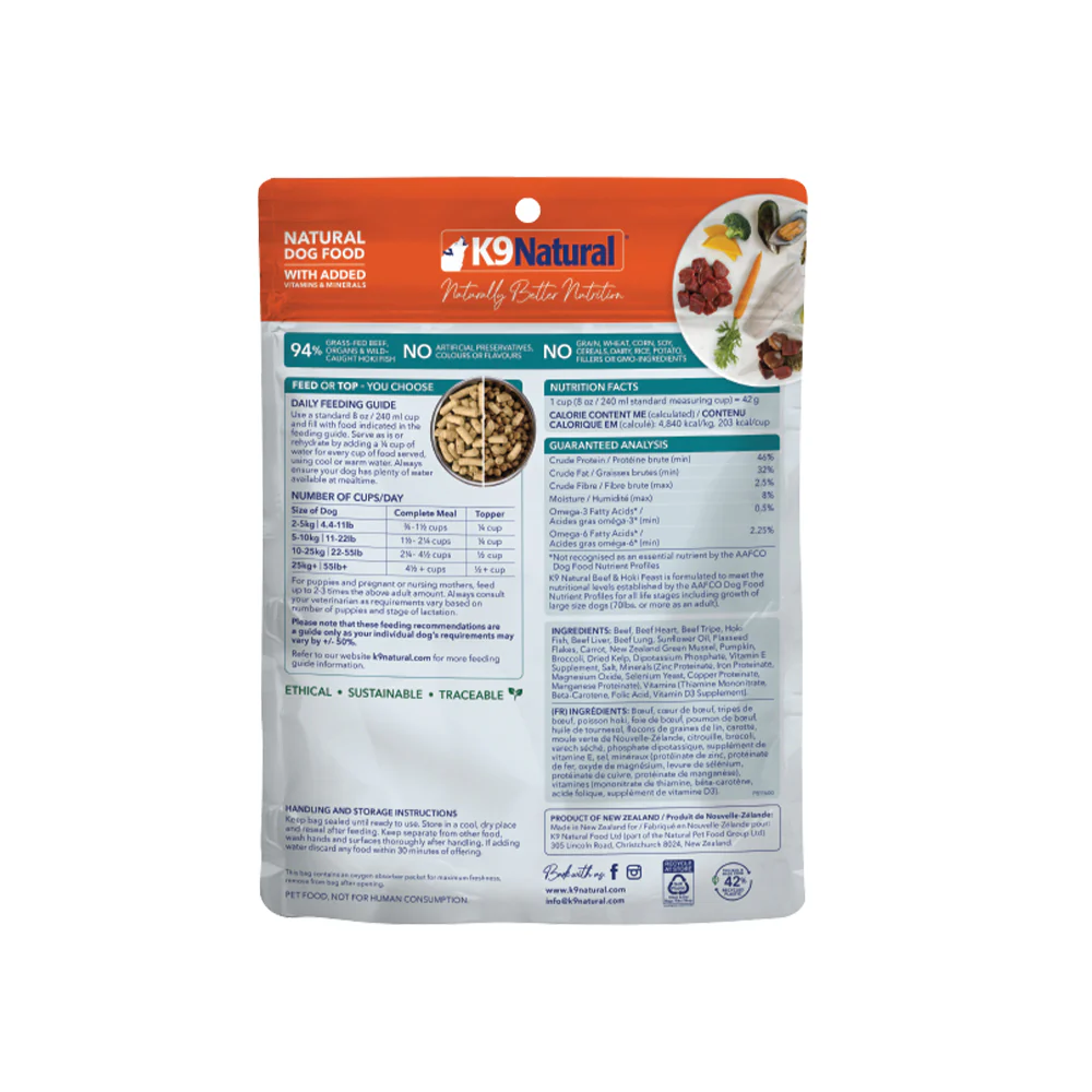 K9 Natural Freeze Dried Hoki & Beef Feast Topper 100g - Image 2