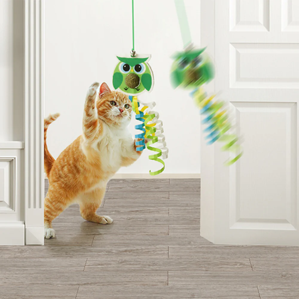 Little Green Bird Hanging Door With Elastic Swing & Catnip Ball Cat Toy - Image 2
