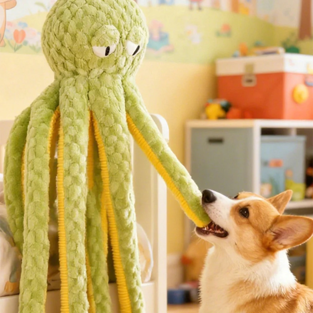 Long Dog Tug Toy Octopus Squeaky Interactive - Image 5