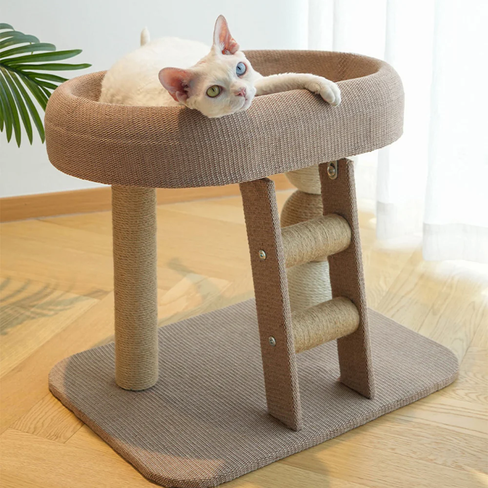 Low Cat Tree with Raised Bed & Sisal Scratching Posts – Step Design - Image 10