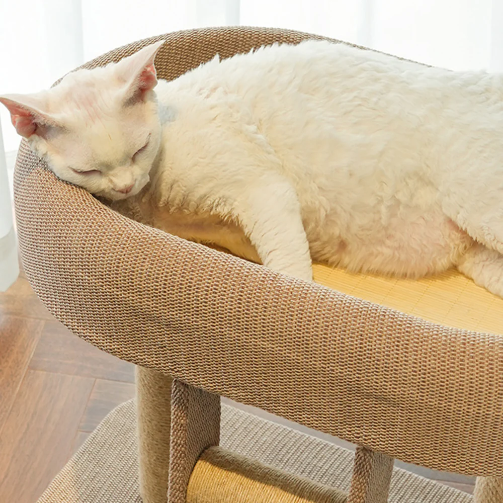 Low Cat Tree with Raised Bed & Sisal Scratching Posts – Step Design - Image 3