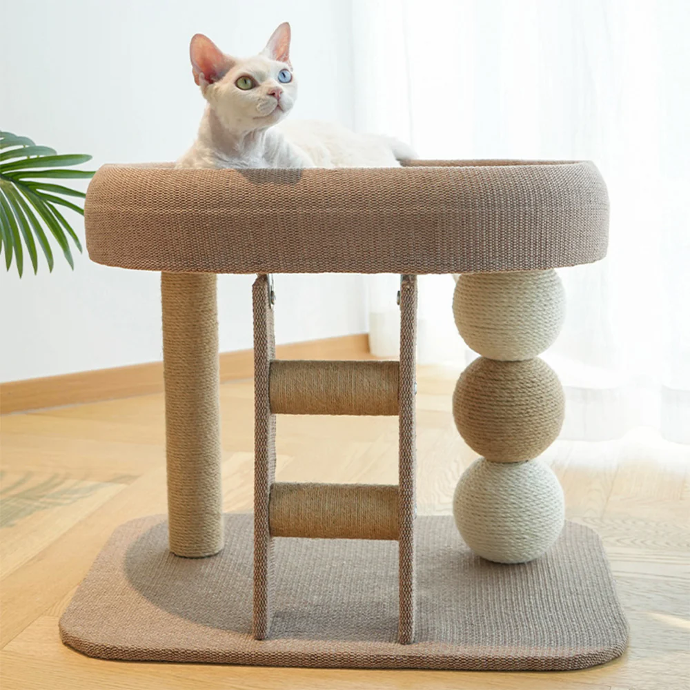 Low Cat Tree with Raised Bed & Sisal Scratching Posts – Step Design - Image 4