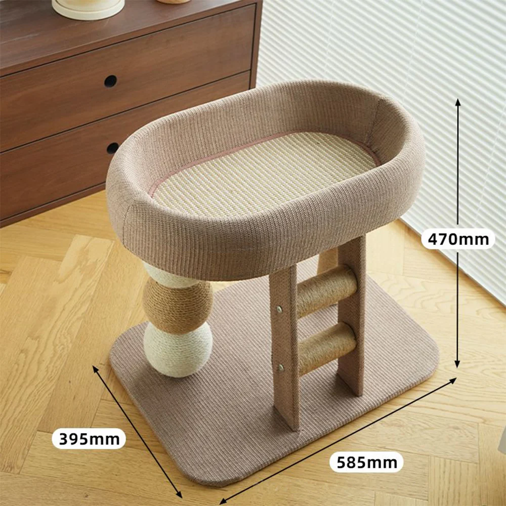 Low Cat Tree with Raised Bed & Sisal Scratching Posts – Step Design - Image 6