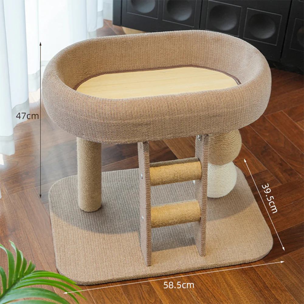 Low Cat Tree with Raised Bed & Sisal Scratching Posts – Step Design - Image 7