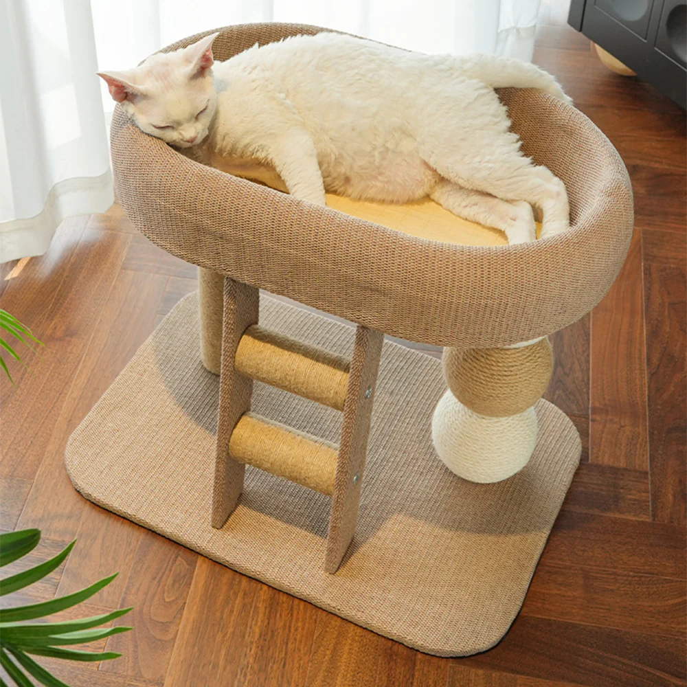 Low Cat Tree with Raised Bed & Sisal Scratching Posts – Step Design - Image 8
