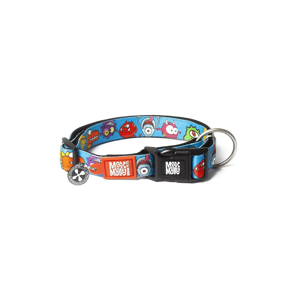 MAX & MOLLY Little Monsters Smart ID Dog Collar for Medium Dogs