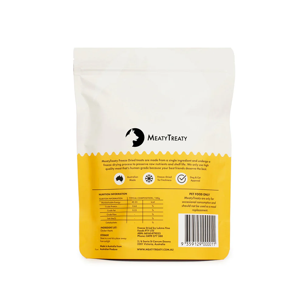 MEATY TREATY Chicken Heart Freeze Dried Dog & Cat Treats 100g - Image 2