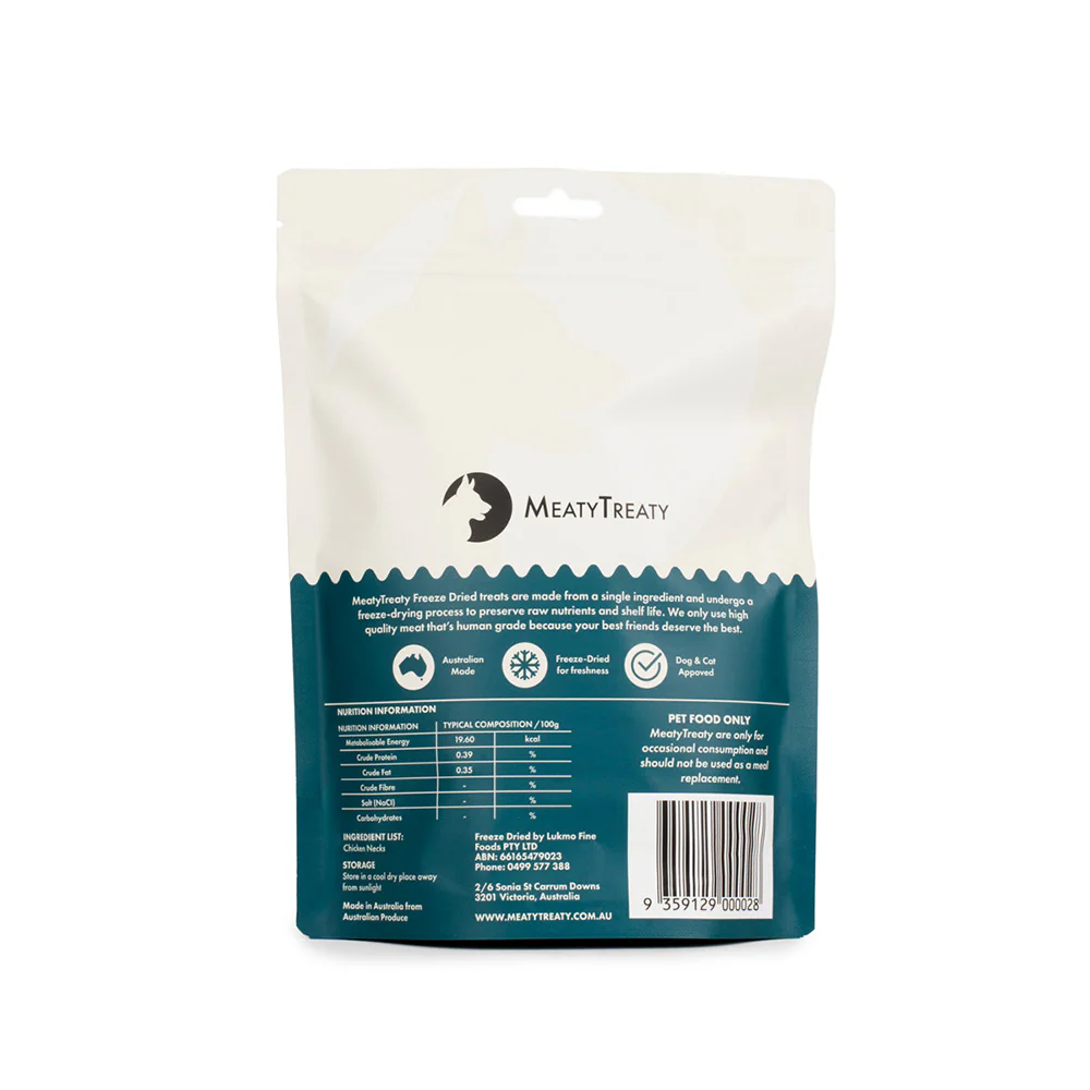 MEATY TREATY Chicken Neck Freeze Dried Dog & Cat Treats 100g - Image 2