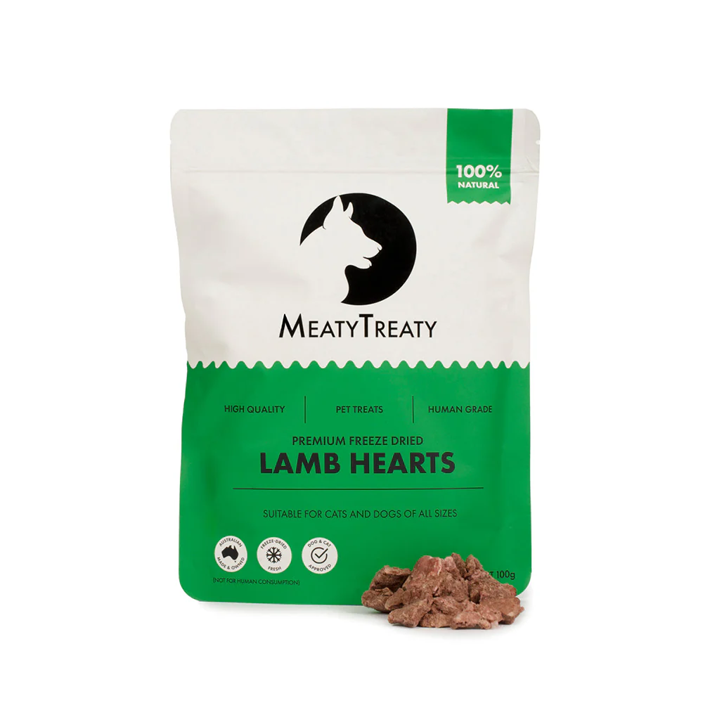 MEATY TREATY Lamb Hearts Freeze Dried Dog & Cat Treats 100g - Image 3