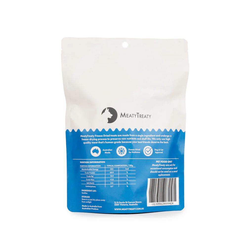 MEATY TREATY Whole Sardine Freeze Dried Dog & Cat Treats 100g - Image 2