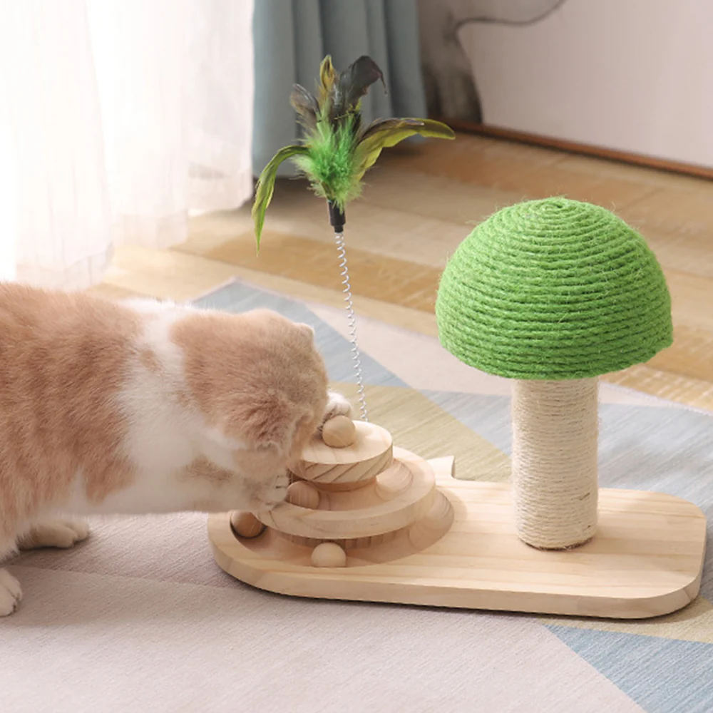 Mushroom Turntable Solid Wood Cat Scratcher - Image 3