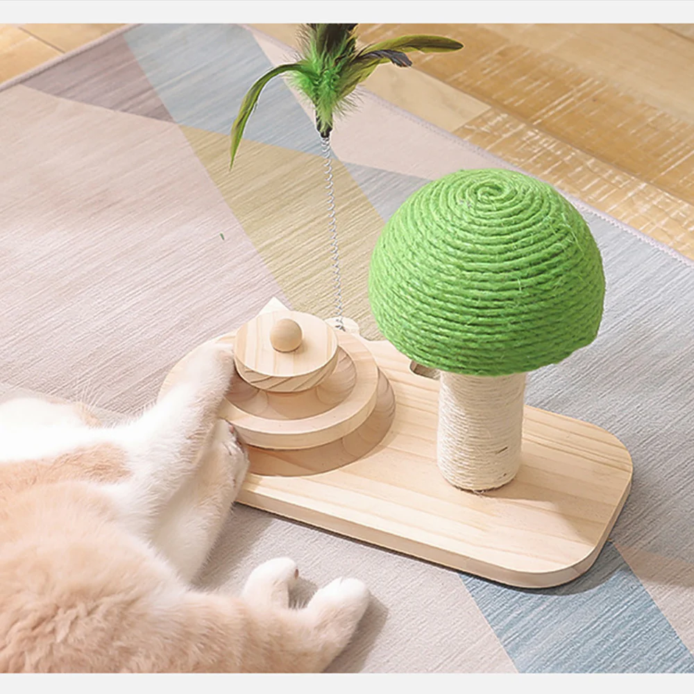 Mushroom Turntable Solid Wood Cat Scratcher - Image 4