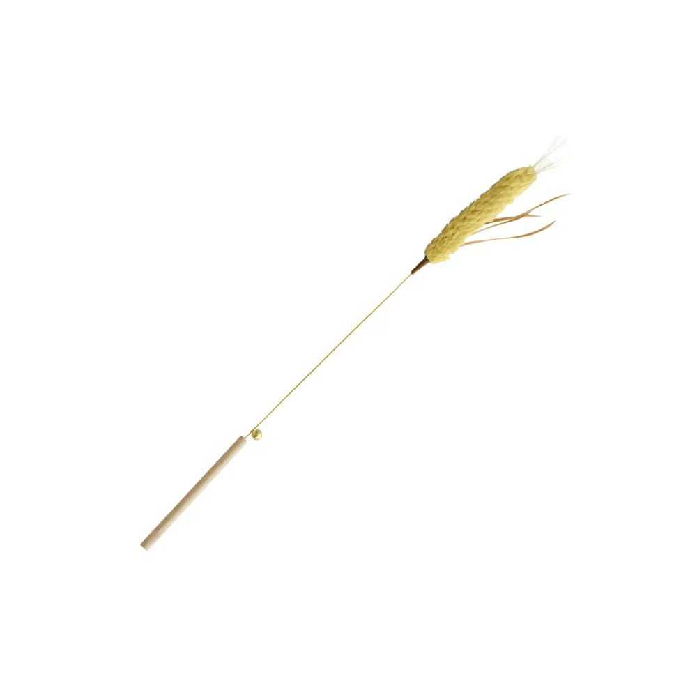 Natural Wheat Ear Cat Teaser Wand - Wooden Handle Interactive Toy