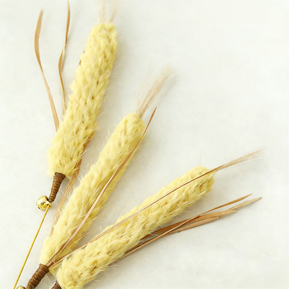 Natural Wheat Ear Cat Teaser Wand - Wooden Handle Interactive Toy - Image 2