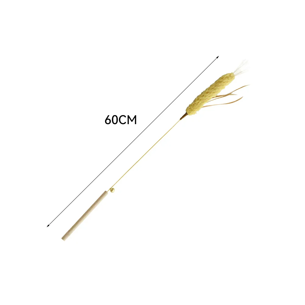 Natural Wheat Ear Cat Teaser Wand - Wooden Handle Interactive Toy - Image 6