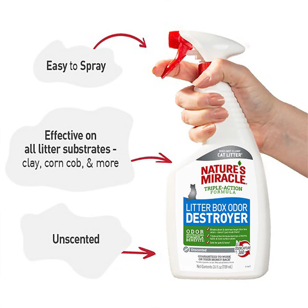 NATURE'S MIRACLE Cat Litter Box Odour Destroyer Remover 709ml - Image 4