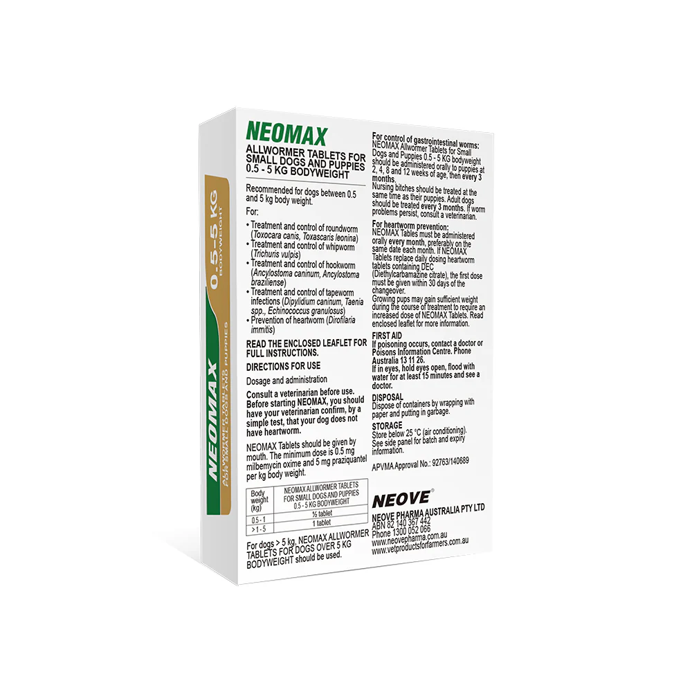 NEOMAX Allwormer Tablets For Small Dogs & Puppies 0.5-5kg - Image 3