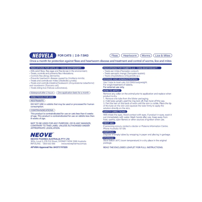 NEOVELA Flea And Worming For Cats 2.6-7.5kg 4 x 0.75mL Tubes Blue - Image 3