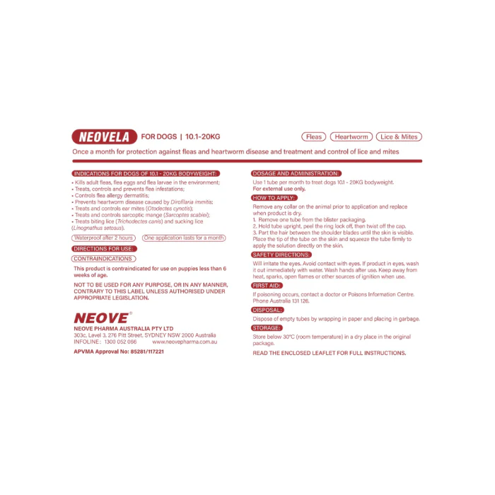 NEOVELA Flea And Worming For Dogs 10.1-20kg 4x1.0mL Tubes Red - Image 3