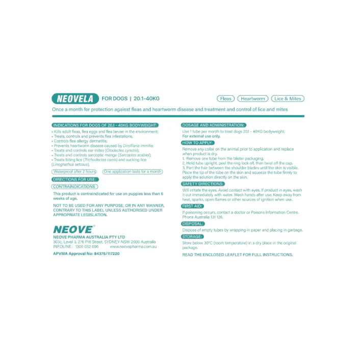 NEOVELA Flea And Worming For Dogs 20.1-40kg 4x2.0mL Tubes Aqua - Image 3