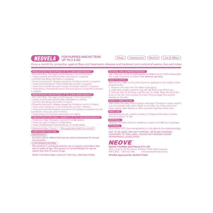 NEOVELA Flea And Worming For Puppies & Kittens Up To 2.5kg 4x0.25mL Tubes Pink - Image 3