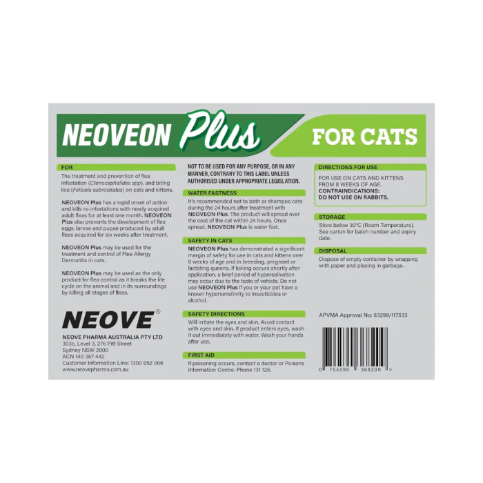 NEOVEON PLUS Fleas And Lice For Cats 4x0.5mL Tubes Green - Image 3