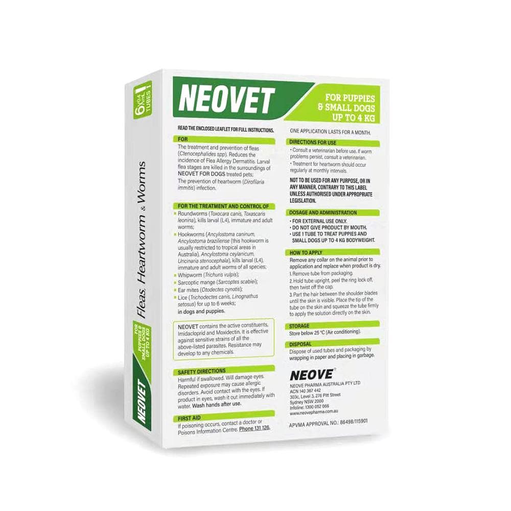NEOVET Flea And Worming For Puppies & Small Dogs Up To 4kg Green - Image 2
