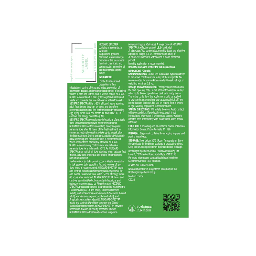 NEXGARD SPECTRA Flea, Tick & Worming Spot On For Cats 0.8-2.4kg - Image 3