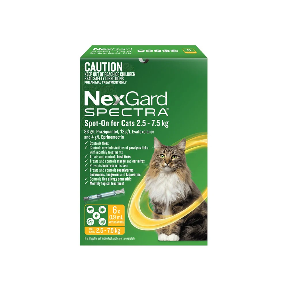 NEXGARD SPECTRA Flea, Tick & Worming Spot On For Cats 2.5-7.5kg 6pcs