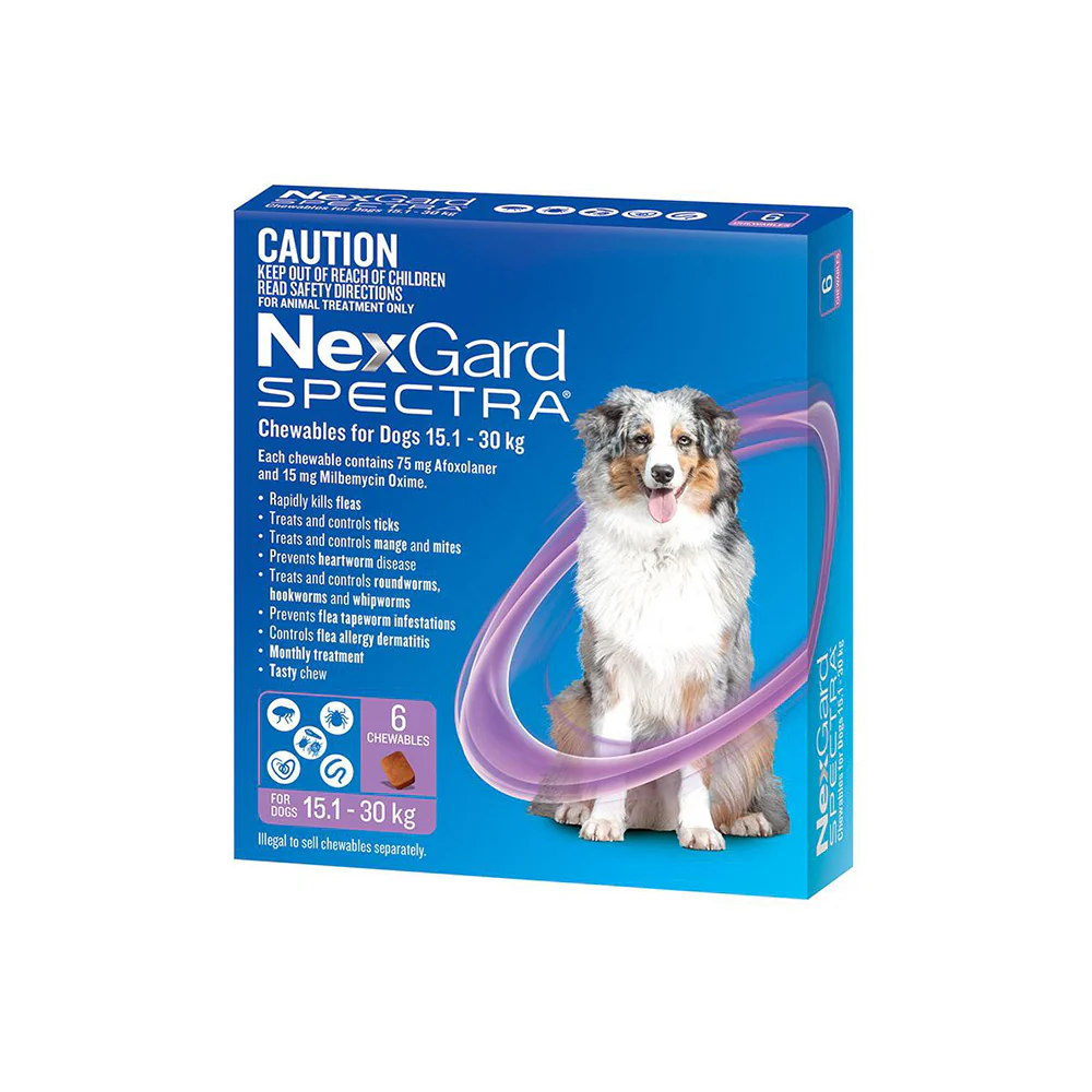 NEXGARD SPECTRA Flea, Tick & Worming Chews For Dogs 15.1-30kg 6pcs